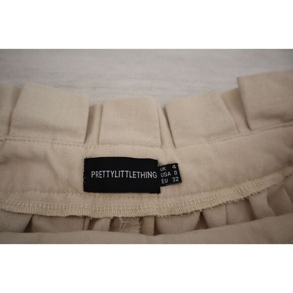 PrettyLittleThing Women's Sz 0 Beige High Waist Linen Blend Paperbag Shorts - Picture 6 of 6